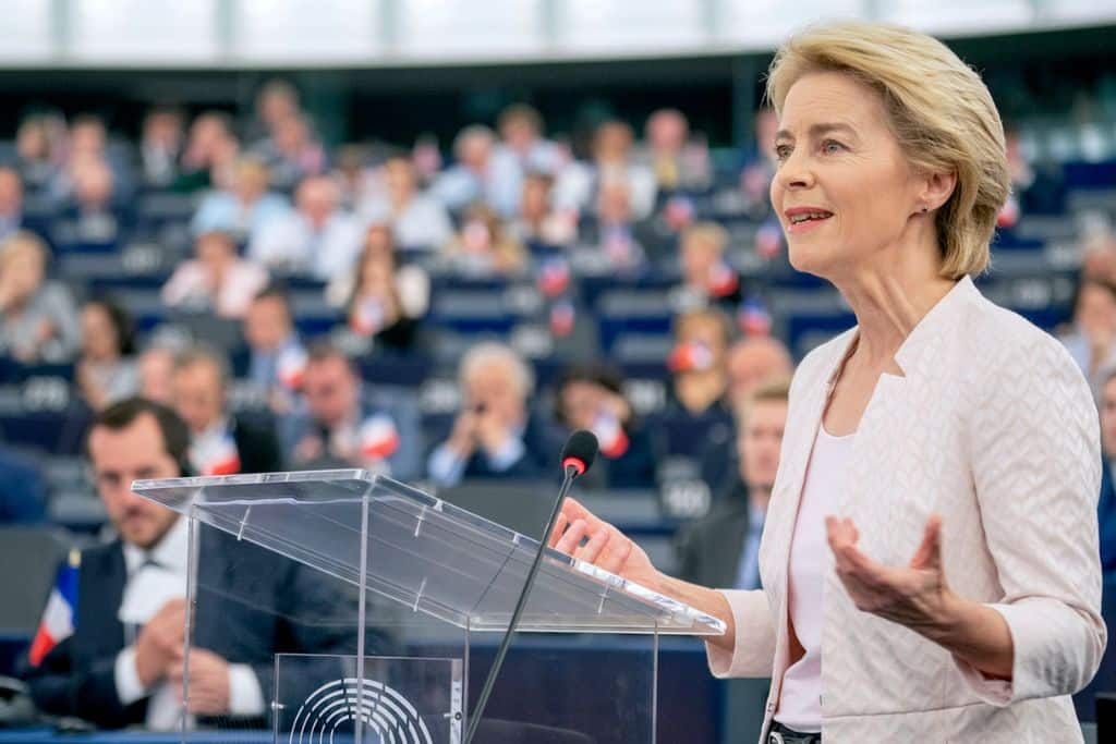 Ursula von der Leyen speaks at a debate at the European Parliament.