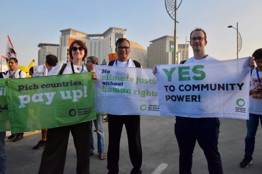 Friends of the Earth International join the march at COP28 on the Global day of action for climate justice, 9 December 2023.