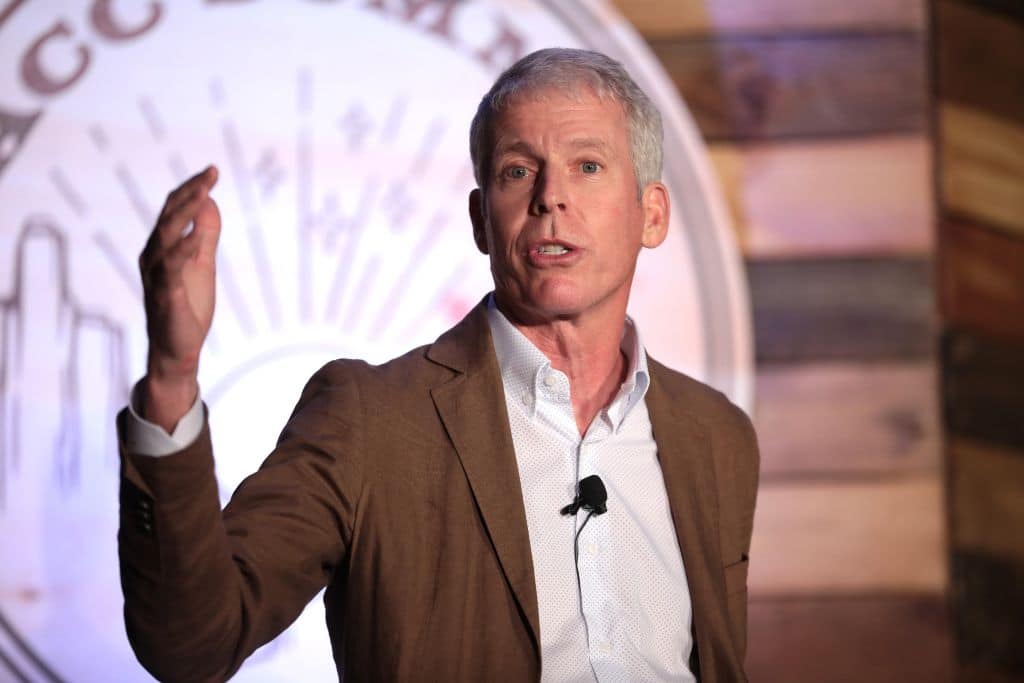 Chris Wright speaking with attendees at the American Conservation Coalition's 2023 Summit at the Salt Lake City Marriott City Center in Salt Lake City, Utah.